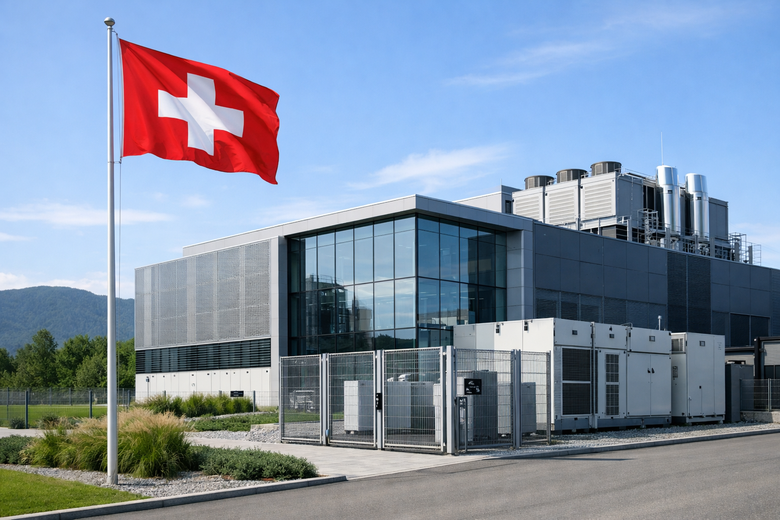 photographic Motiv Rechencenter mit schweizer FlaggeStil leicht modern-1