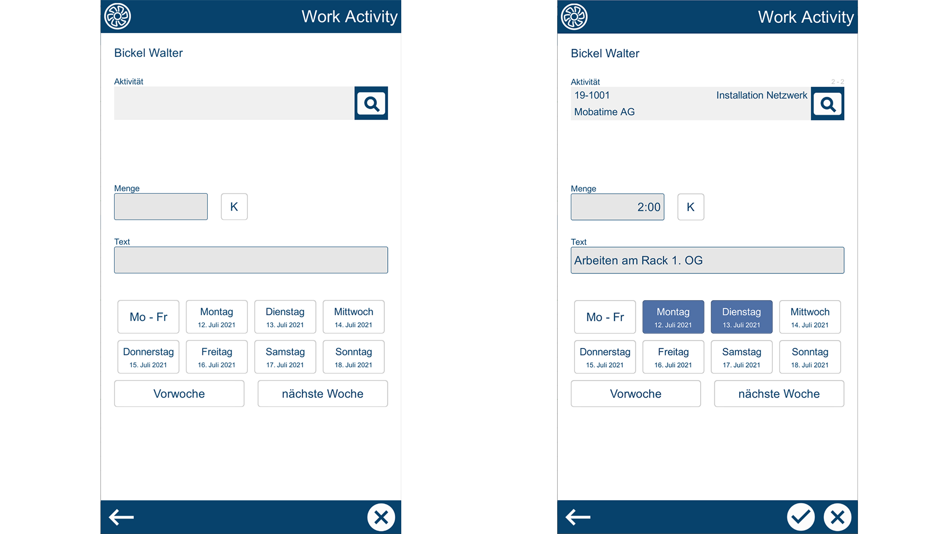 Projektzeiterfassung Actvity Slider B